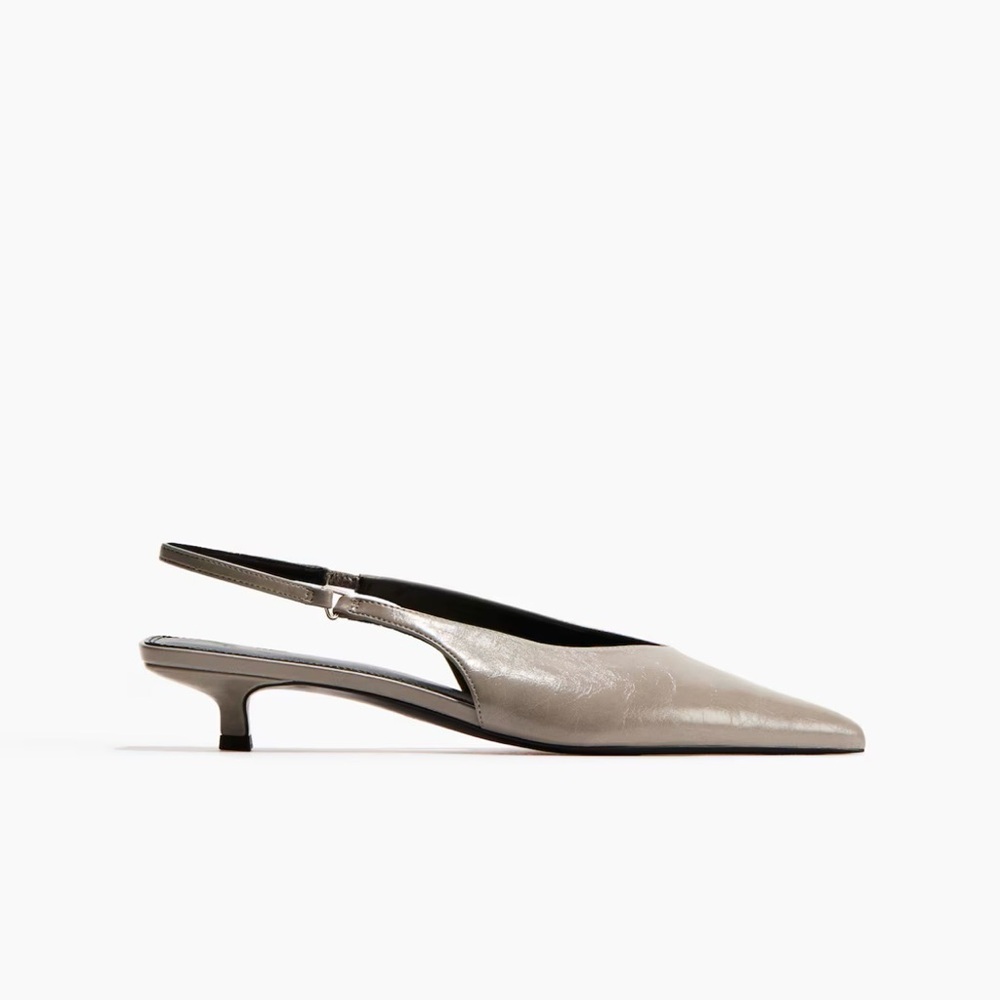 H &M Elegant Gray  Taupe Slingback Kitten Heels